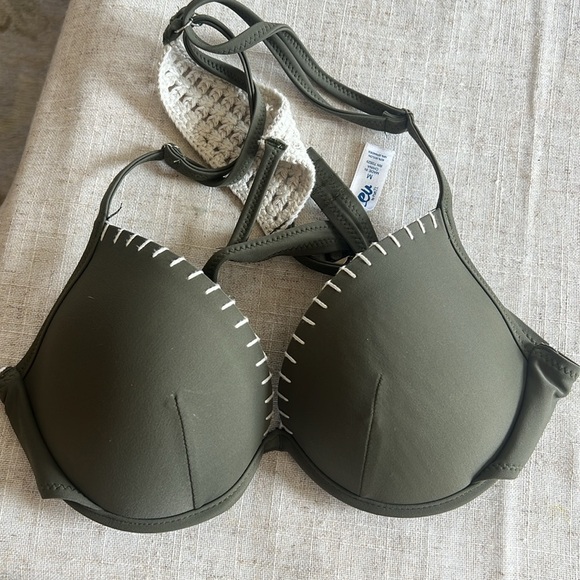 Rue Bleu padded bra NWOT crochet back olive, green and cream - Picture 15 of 15